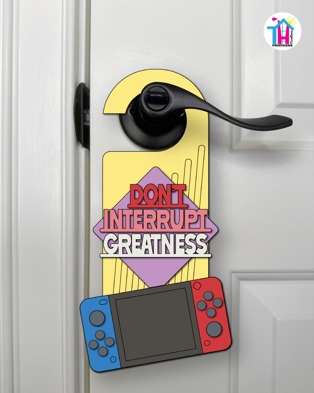 Don’t Interrupt Greatness – Gamer Doorknob Sign By Printhaws Creations, Wooden Room Sign With Console-Inspired Controller Accent