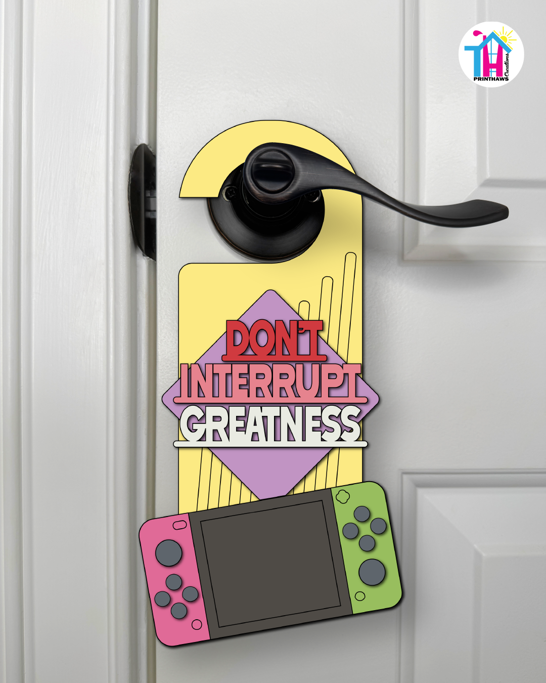 Don’t Interrupt Greatness – Gamer Doorknob Sign By Printhaws Creations, Wooden Room Sign With Console-Inspired Controller Accent