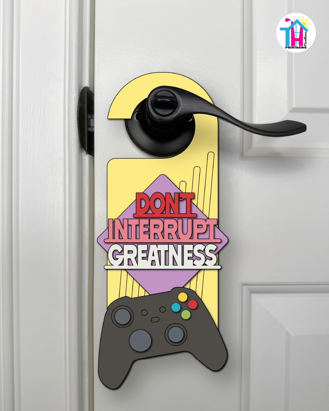 Don’t Interrupt Greatness – Gamer Doorknob Sign By Printhaws Creations, Wooden Room Sign With Console-Inspired Controller Accent