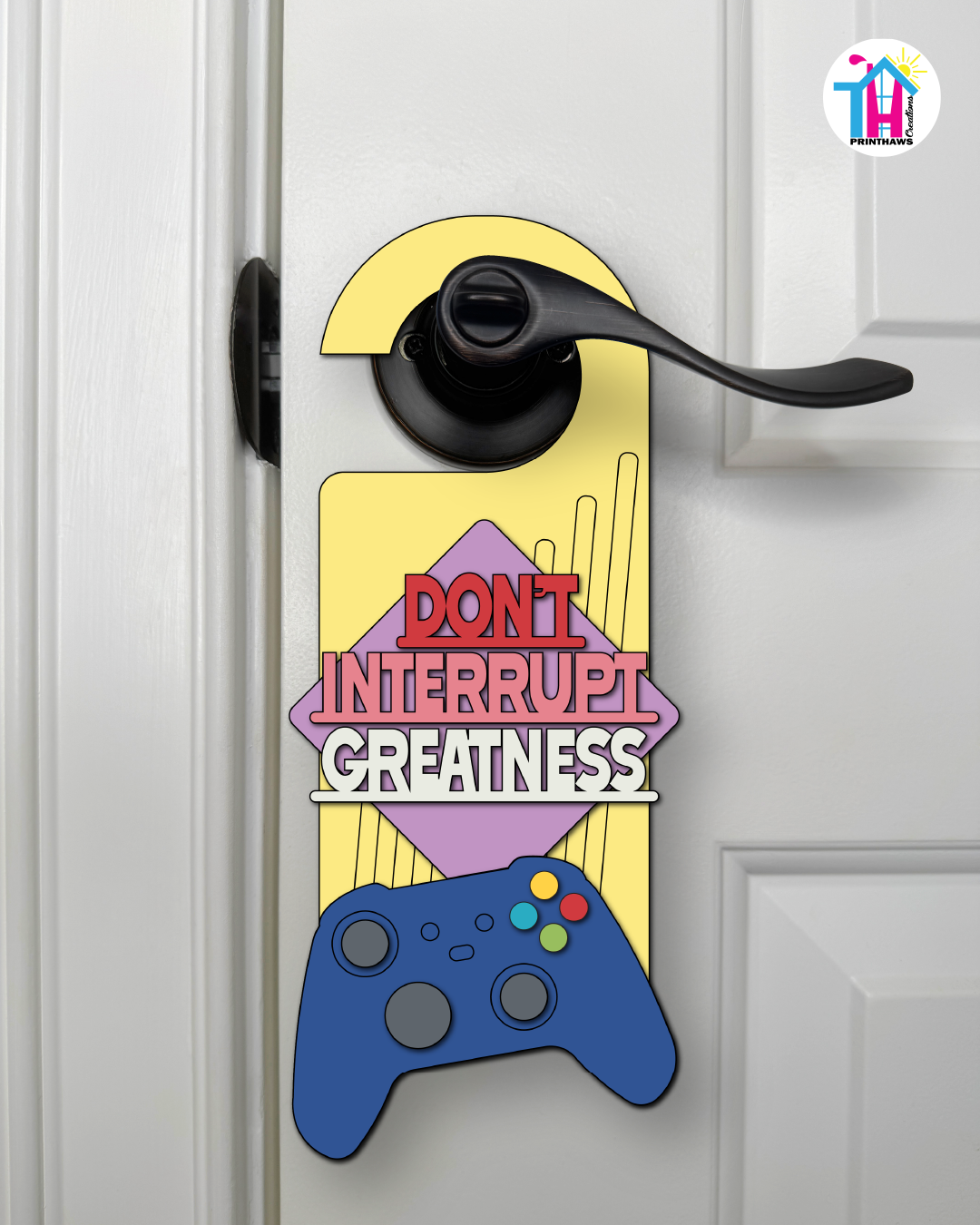 Don’t Interrupt Greatness – Gamer Doorknob Sign By Printhaws Creations, Wooden Room Sign With Console-Inspired Controller Accent