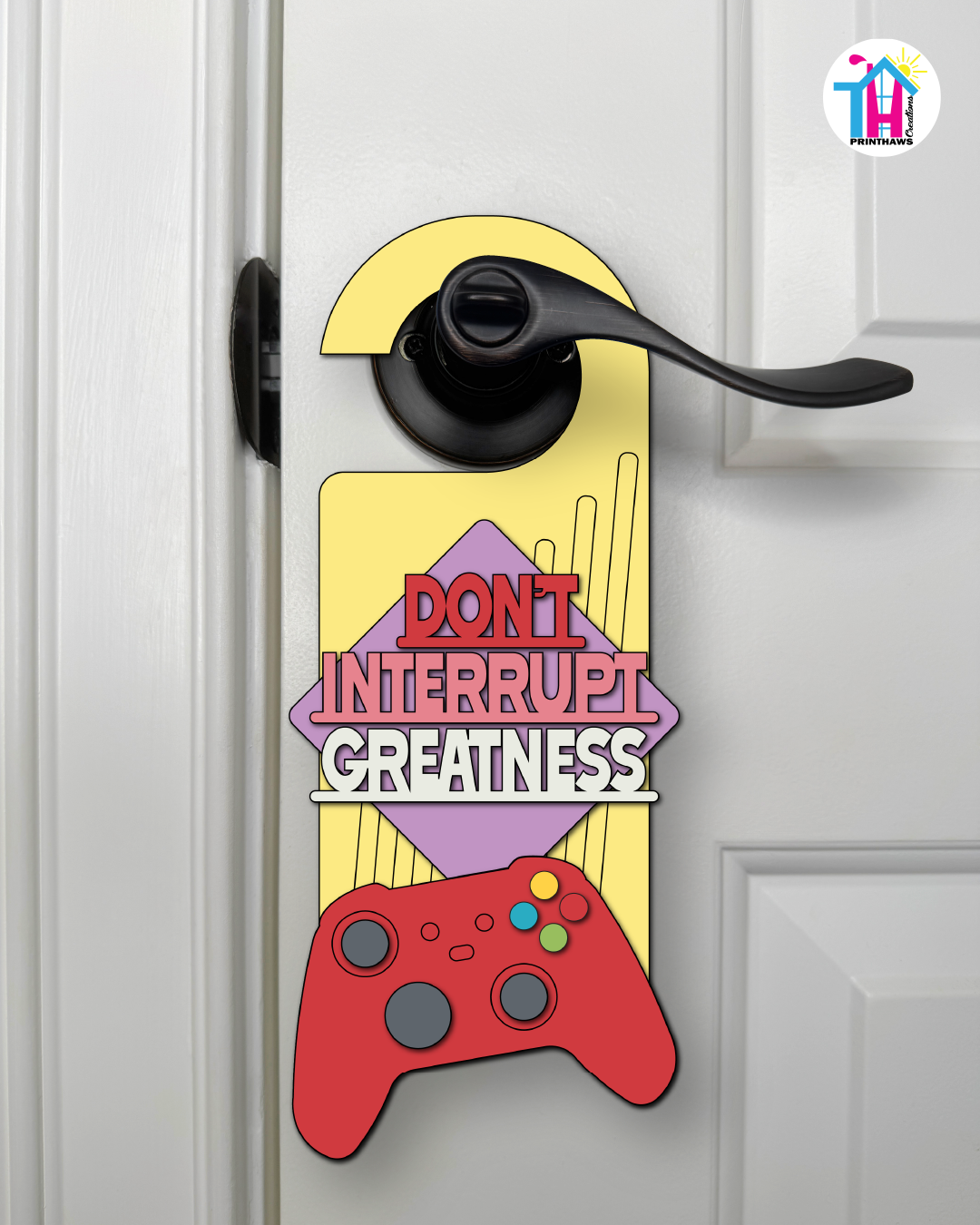 Don’t Interrupt Greatness – Gamer Doorknob Sign By Printhaws Creations, Wooden Room Sign With Console-Inspired Controller Accent