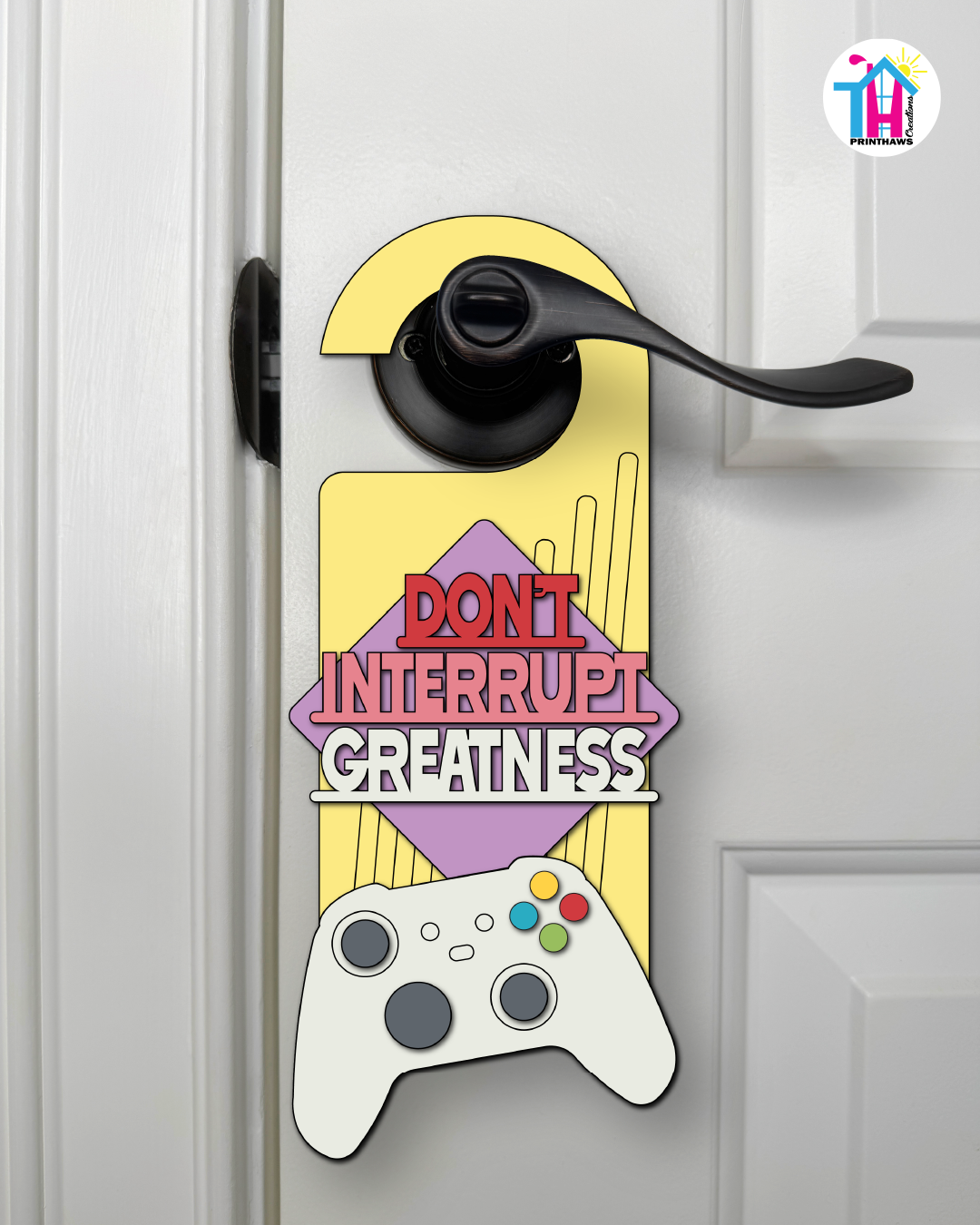 Don’t Interrupt Greatness – Gamer Doorknob Sign By Printhaws Creations, Wooden Room Sign With Console-Inspired Controller Accent