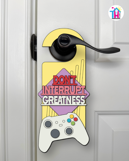 Don’t Interrupt Greatness – Gamer Doorknob Sign By Printhaws Creations, Wooden Room Sign With Console-Inspired Controller Accent