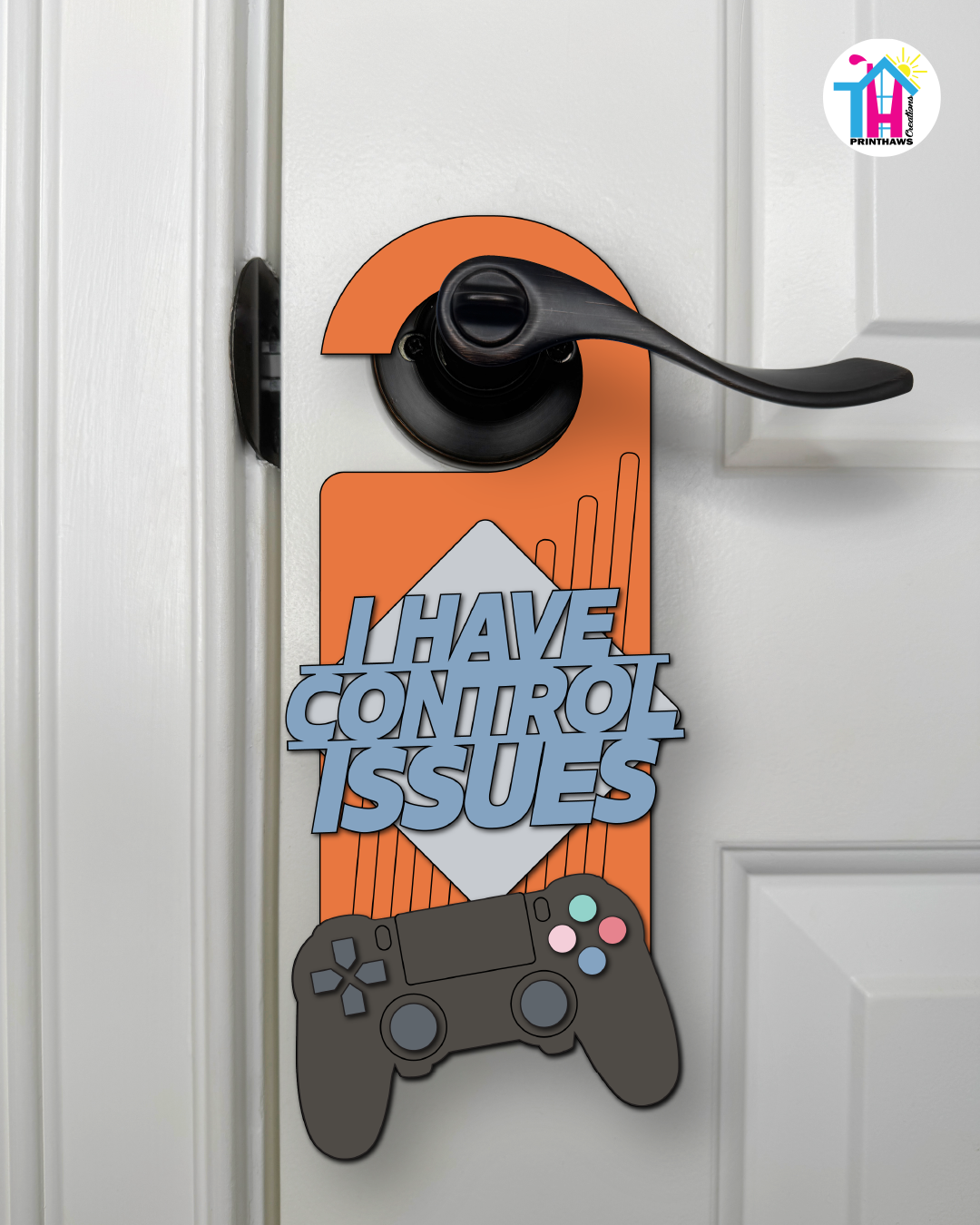 I Have Control Issues – Gamer Doorknob Sign By Printhaws Creations, Wooden Room Sign With Console-Inspired Controller Accent