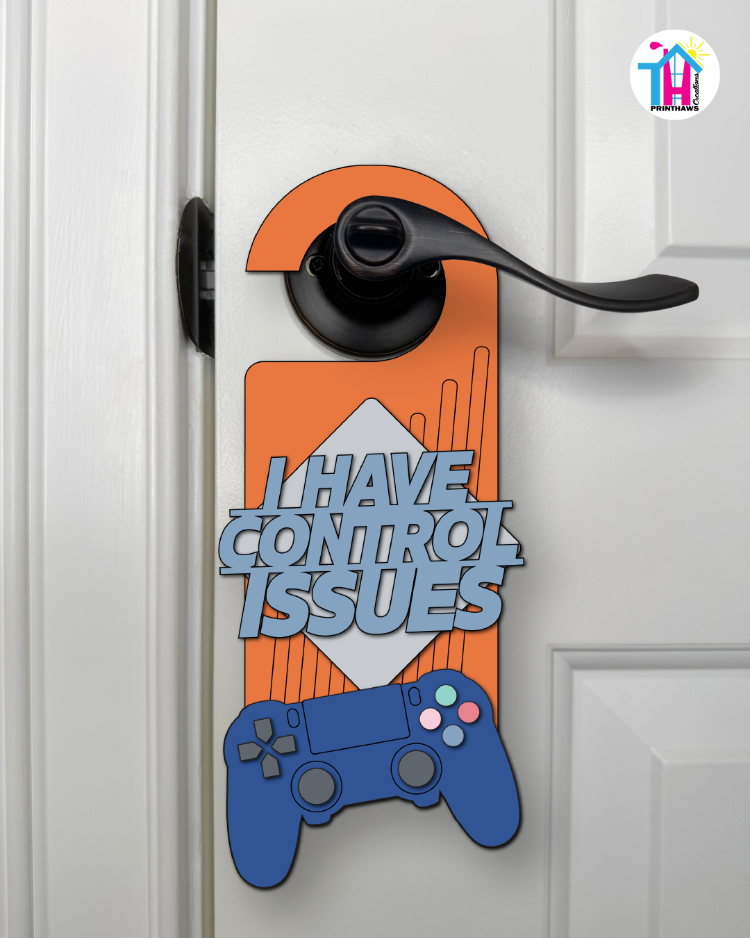 I Have Control Issues – Gamer Doorknob Sign By Printhaws Creations, Wooden Room Sign With Console-Inspired Controller Accent