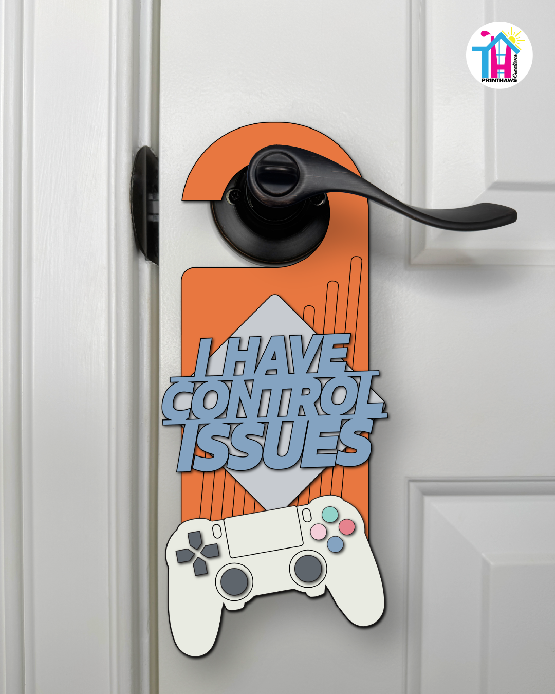I Have Control Issues – Gamer Doorknob Sign By Printhaws Creations, Wooden Room Sign With Console-Inspired Controller Accent