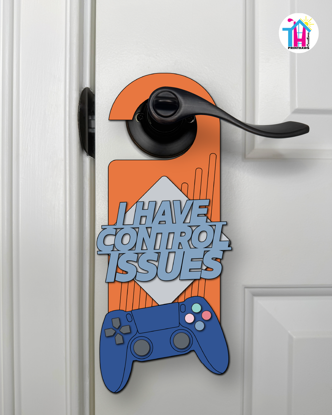 I Have Control Issues – Gamer Doorknob Sign By Printhaws Creations, Wooden Room Sign With Console-Inspired Controller Accent