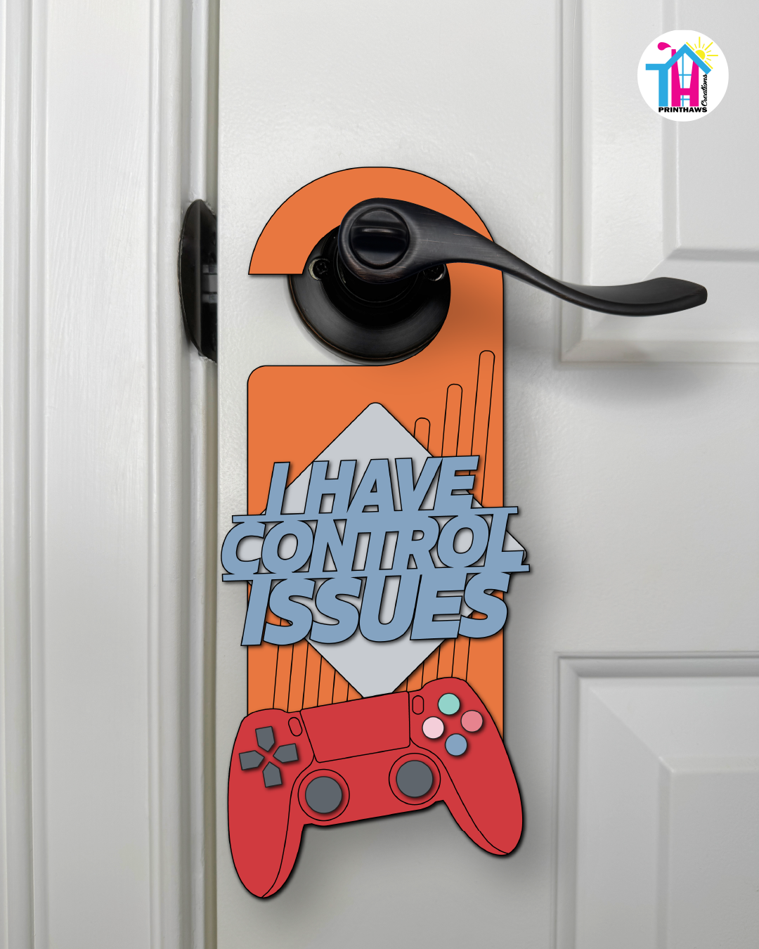 I Have Control Issues – Gamer Doorknob Sign By Printhaws Creations, Wooden Room Sign With Console-Inspired Controller Accent