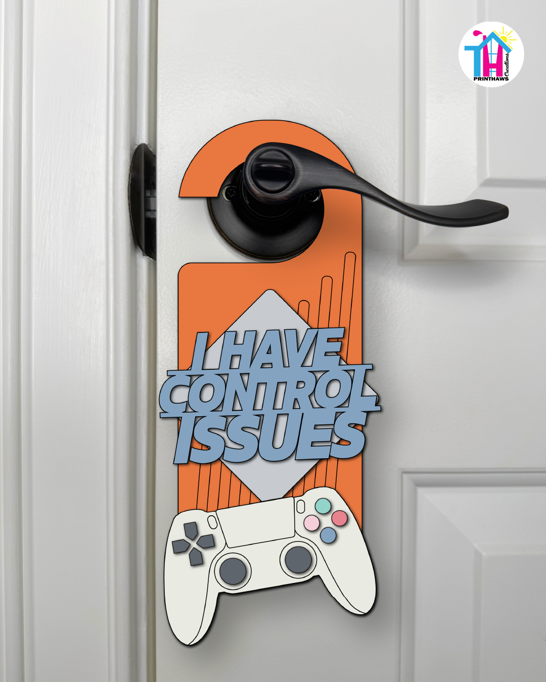 I Have Control Issues – Gamer Doorknob Sign By Printhaws Creations, Wooden Room Sign With Console-Inspired Controller Accent