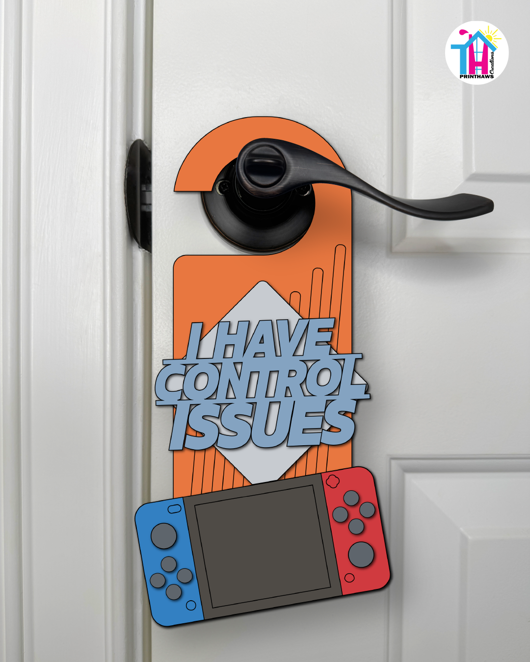 I Have Control Issues – Gamer Doorknob Sign By Printhaws Creations, Wooden Room Sign With Console-Inspired Controller Accent