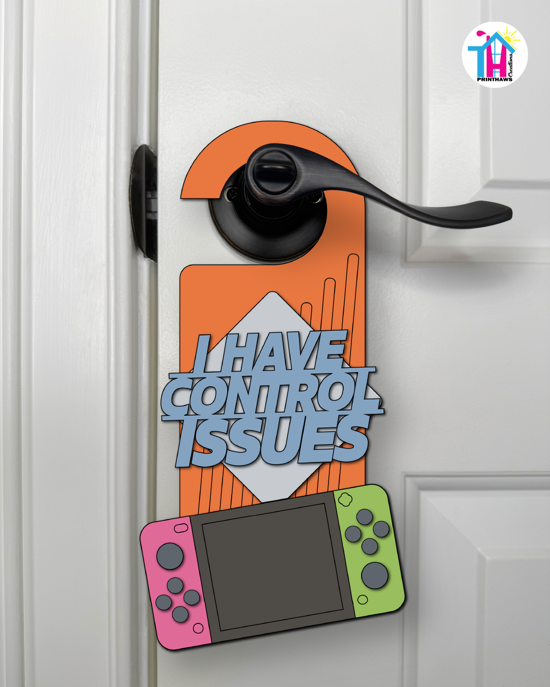I Have Control Issues – Gamer Doorknob Sign By Printhaws Creations, Wooden Room Sign With Console-Inspired Controller Accent
