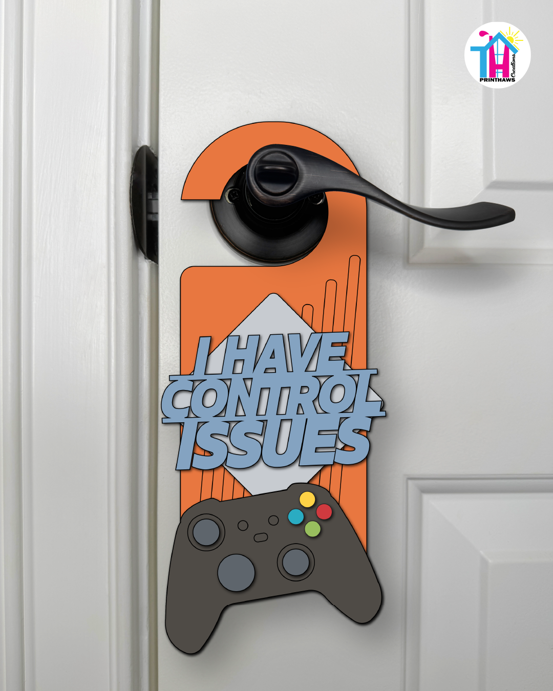 I Have Control Issues – Gamer Doorknob Sign By Printhaws Creations, Wooden Room Sign With Console-Inspired Controller Accent