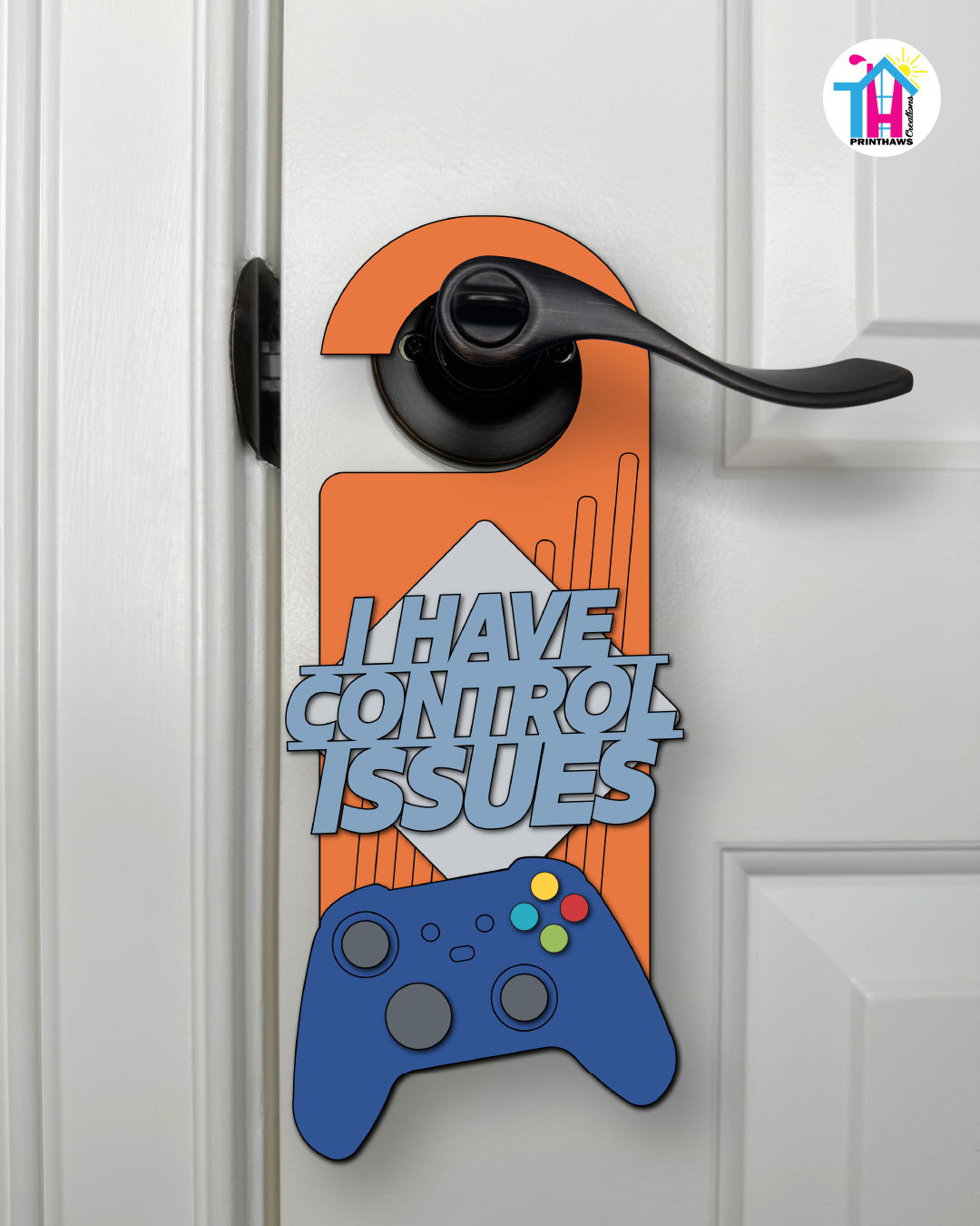 I Have Control Issues – Gamer Doorknob Sign By Printhaws Creations, Wooden Room Sign With Console-Inspired Controller Accent