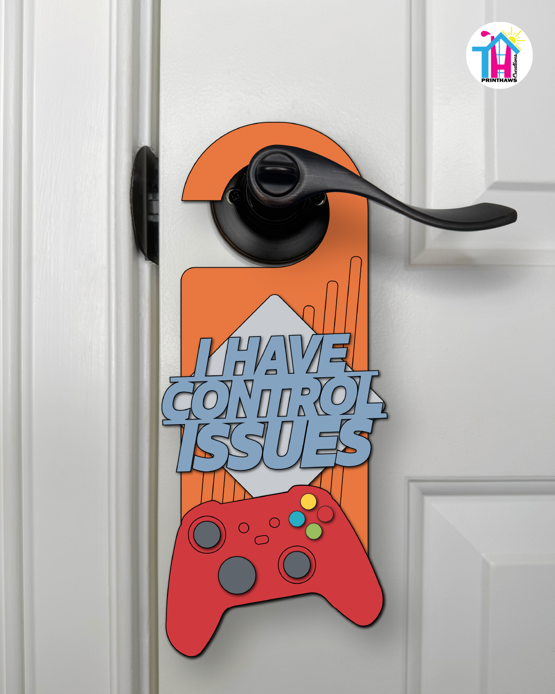 I Have Control Issues – Gamer Doorknob Sign By Printhaws Creations, Wooden Room Sign With Console-Inspired Controller Accent
