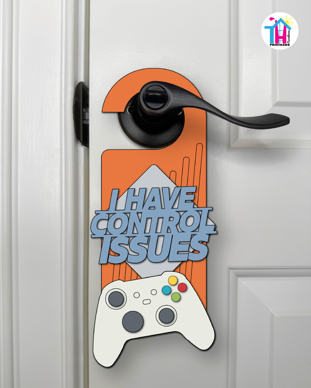 I Have Control Issues – Gamer Doorknob Sign By Printhaws Creations, Wooden Room Sign With Console-Inspired Controller Accent