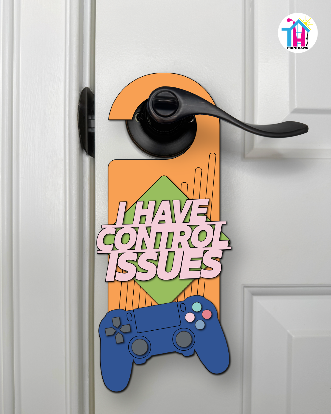 I Have Control Issues – Gamer Doorknob Sign By Printhaws Creations, Wooden Room Sign With Console-Inspired Controller Accent