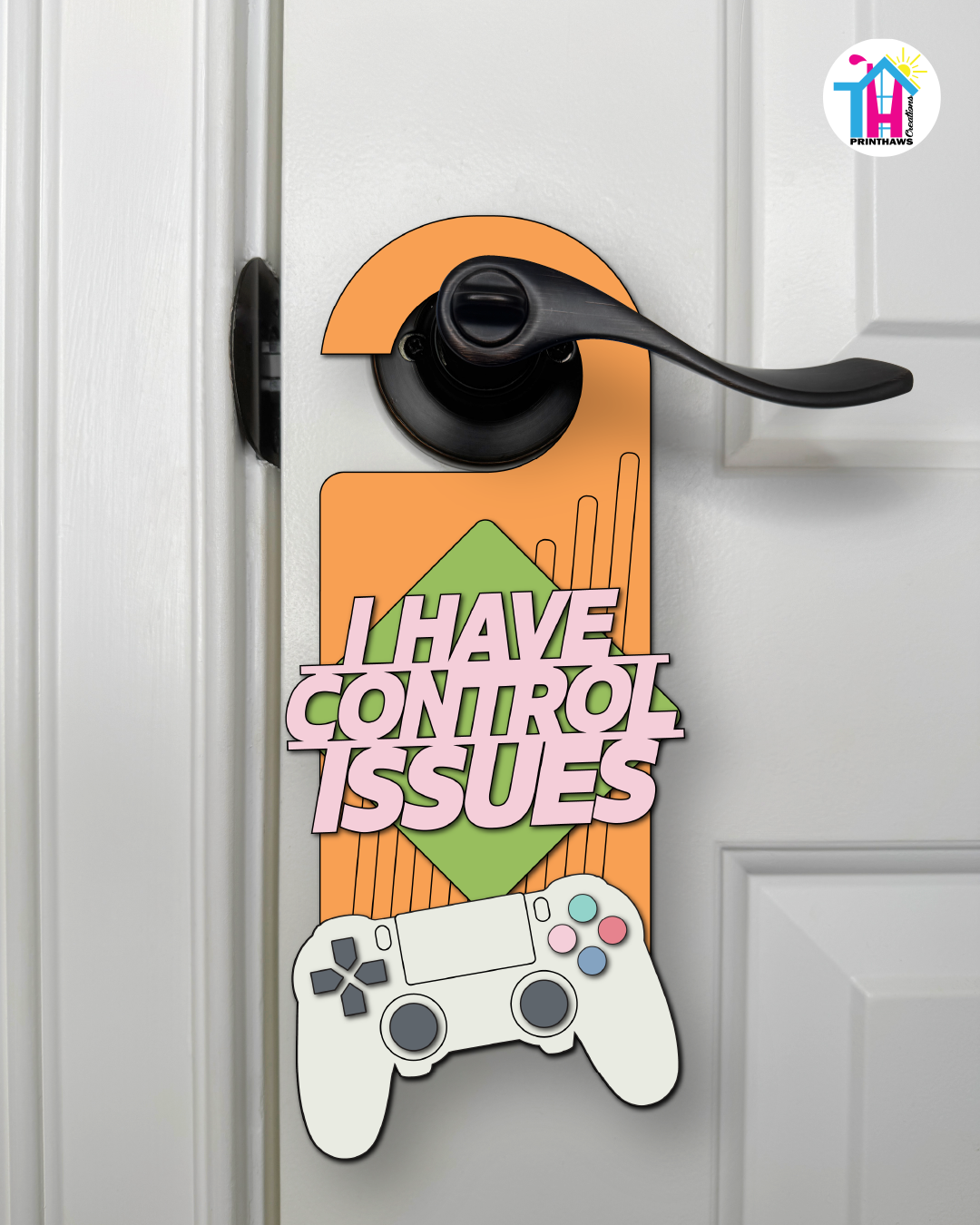 I Have Control Issues – Gamer Doorknob Sign By Printhaws Creations, Wooden Room Sign With Console-Inspired Controller Accent
