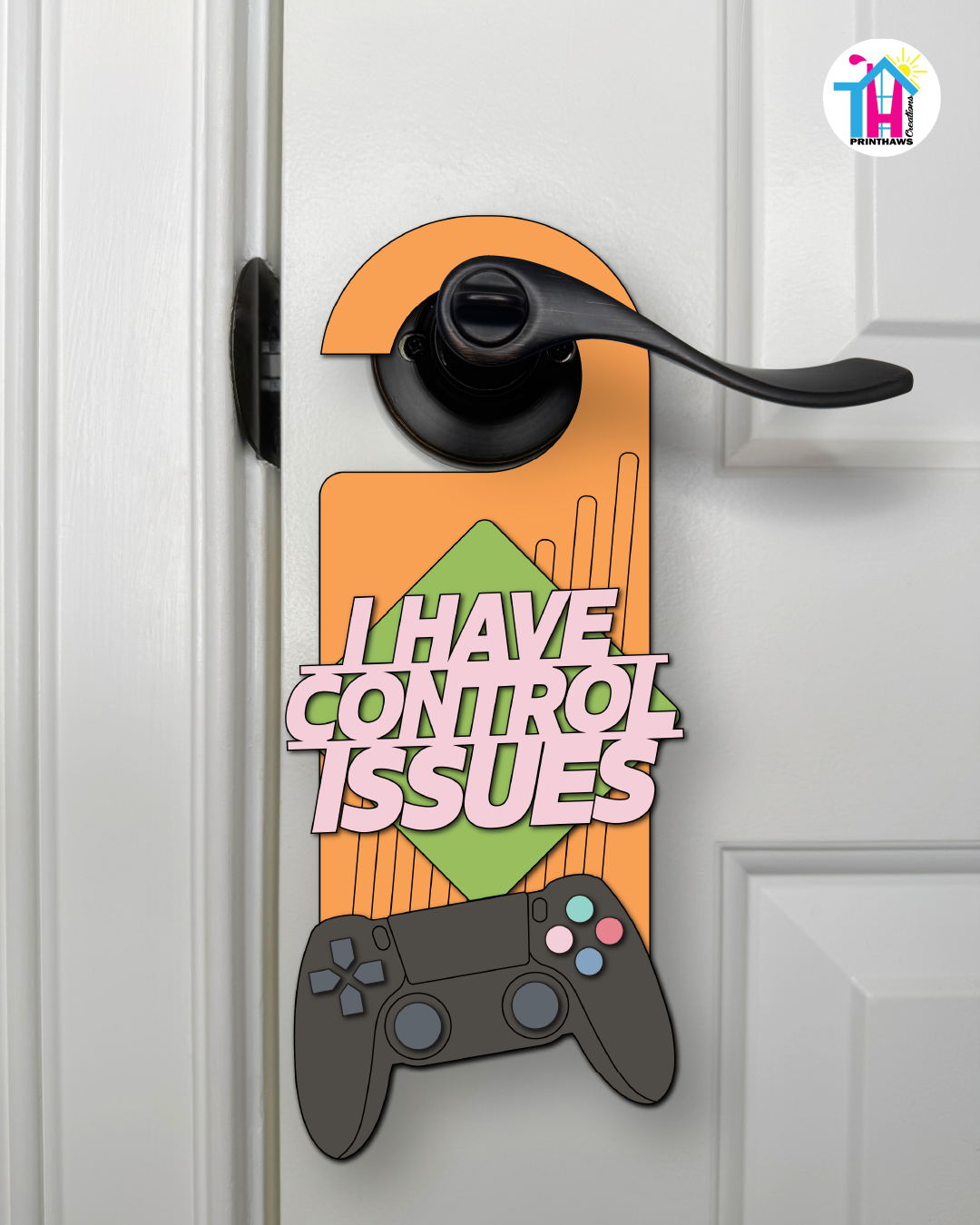 I Have Control Issues – Gamer Doorknob Sign By Printhaws Creations, Wooden Room Sign With Console-Inspired Controller Accent