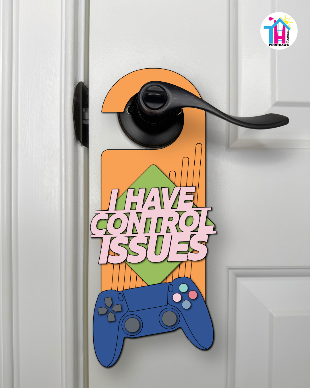 I Have Control Issues – Gamer Doorknob Sign By Printhaws Creations, Wooden Room Sign With Console-Inspired Controller Accent