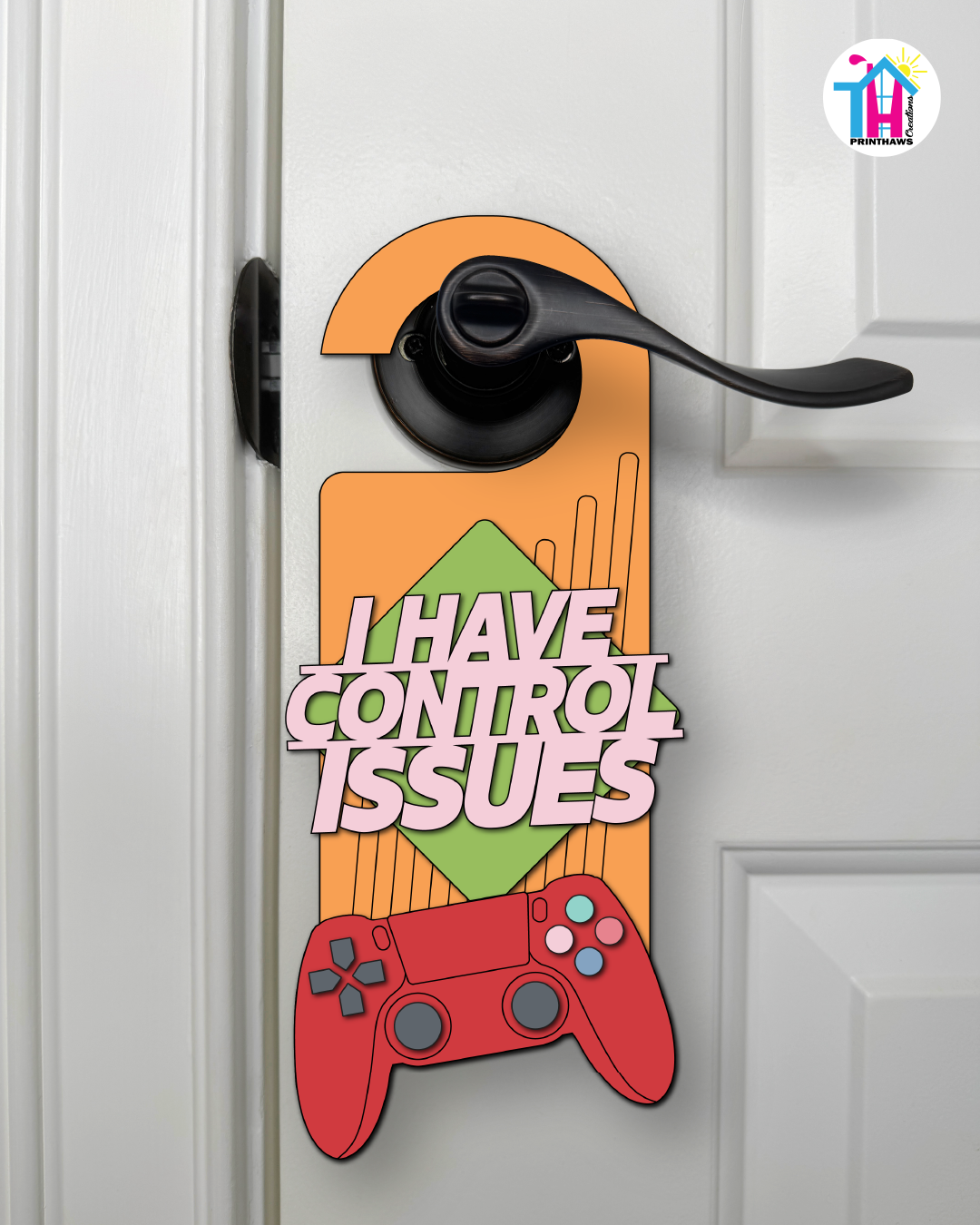 I Have Control Issues – Gamer Doorknob Sign By Printhaws Creations, Wooden Room Sign With Console-Inspired Controller Accent