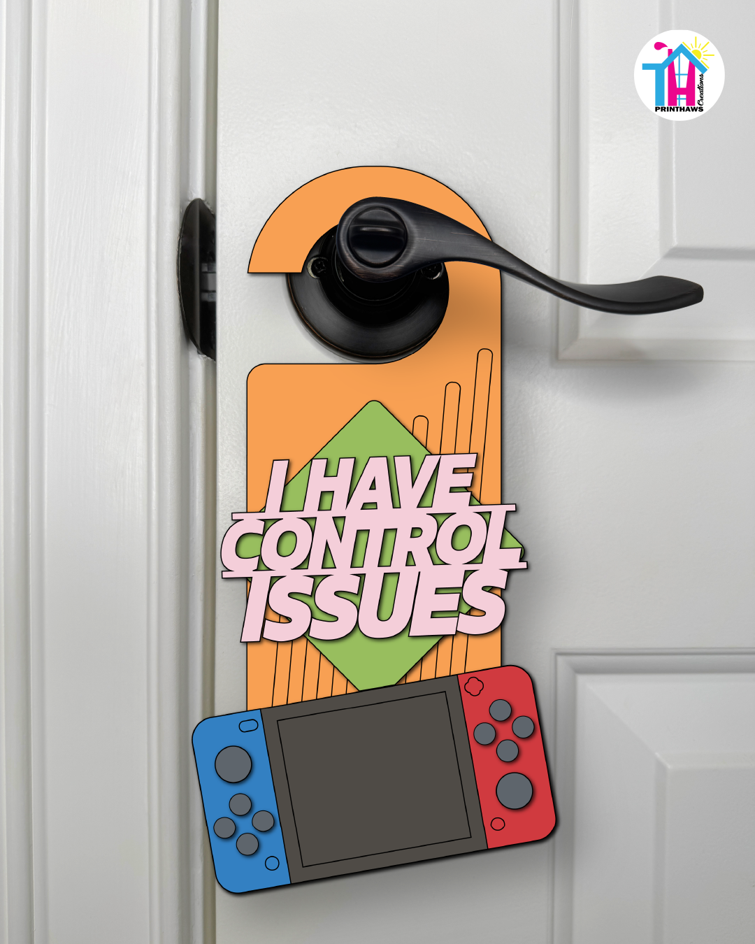 I Have Control Issues – Gamer Doorknob Sign By Printhaws Creations, Wooden Room Sign With Console-Inspired Controller Accent