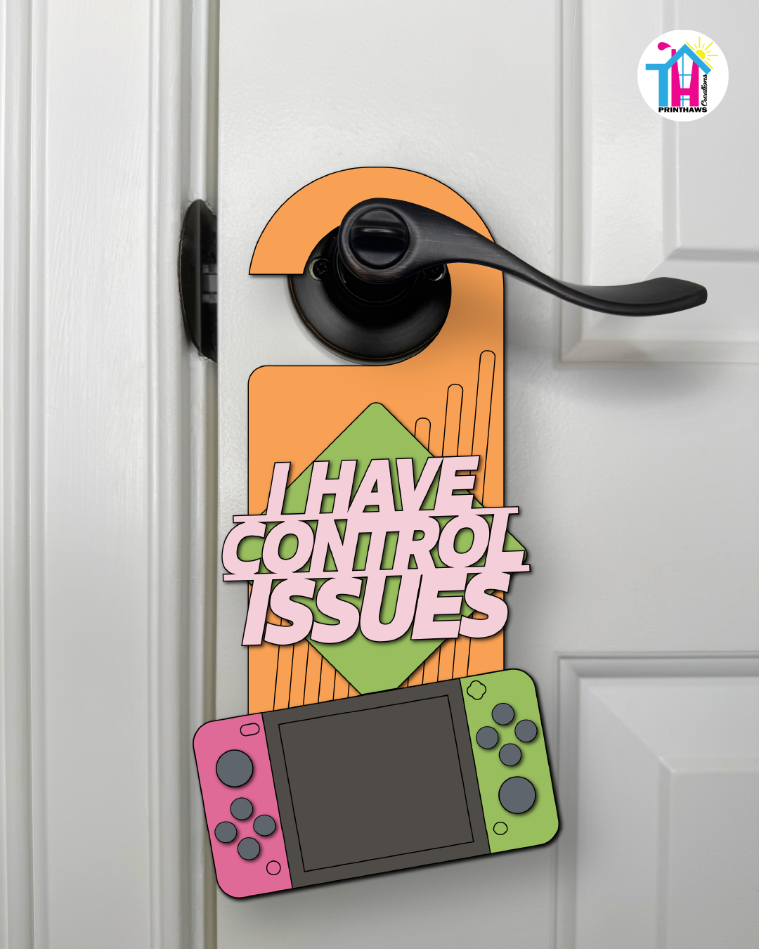 I Have Control Issues – Gamer Doorknob Sign By Printhaws Creations, Wooden Room Sign With Console-Inspired Controller Accent