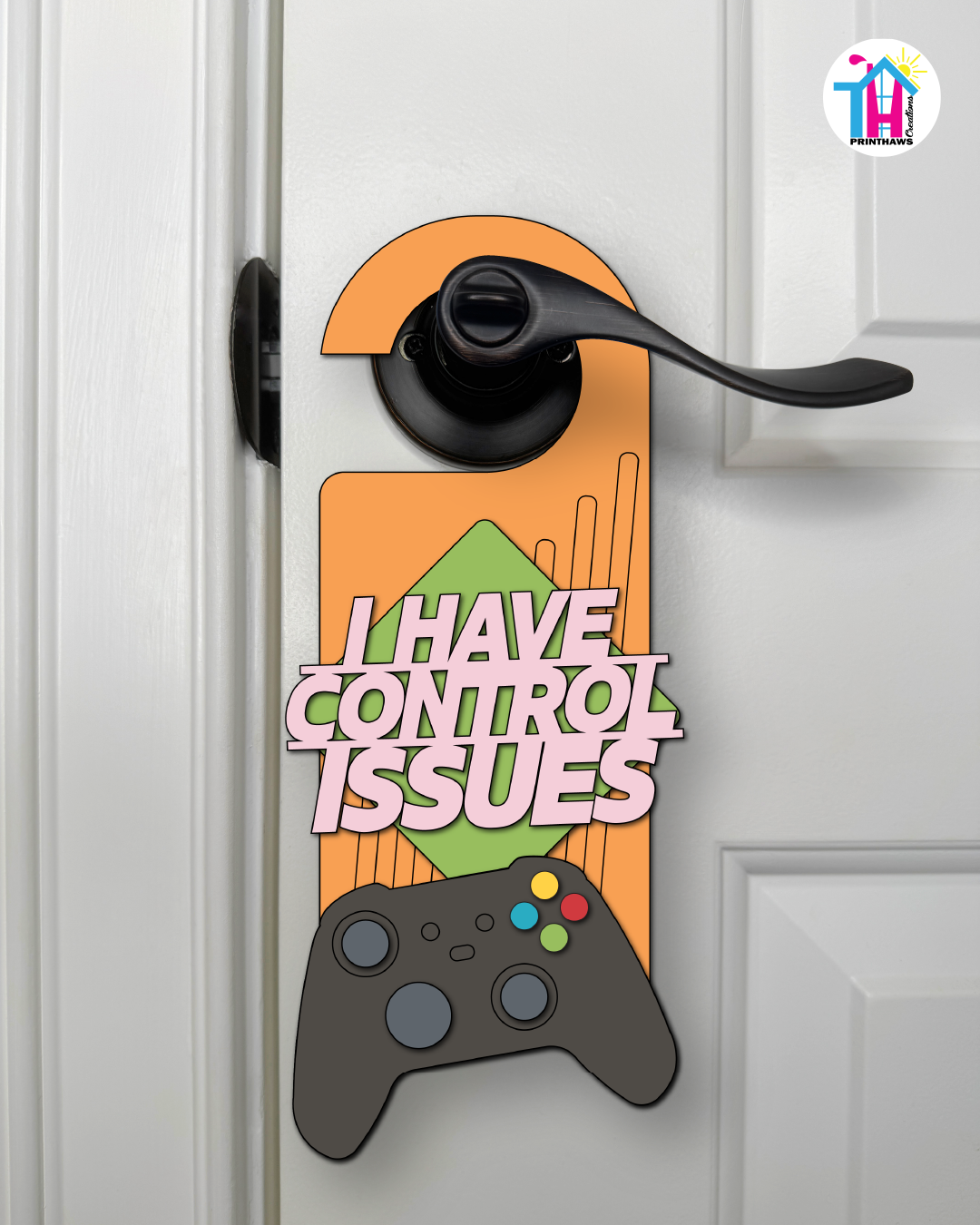 I Have Control Issues – Gamer Doorknob Sign By Printhaws Creations, Wooden Room Sign With Console-Inspired Controller Accent