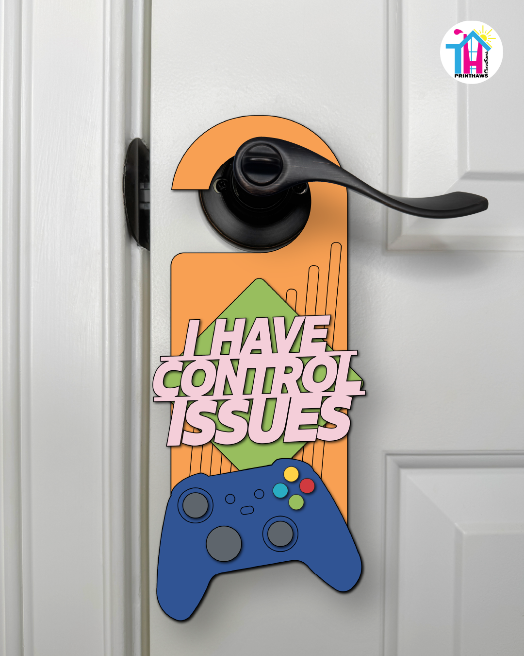 I Have Control Issues – Gamer Doorknob Sign By Printhaws Creations, Wooden Room Sign With Console-Inspired Controller Accent
