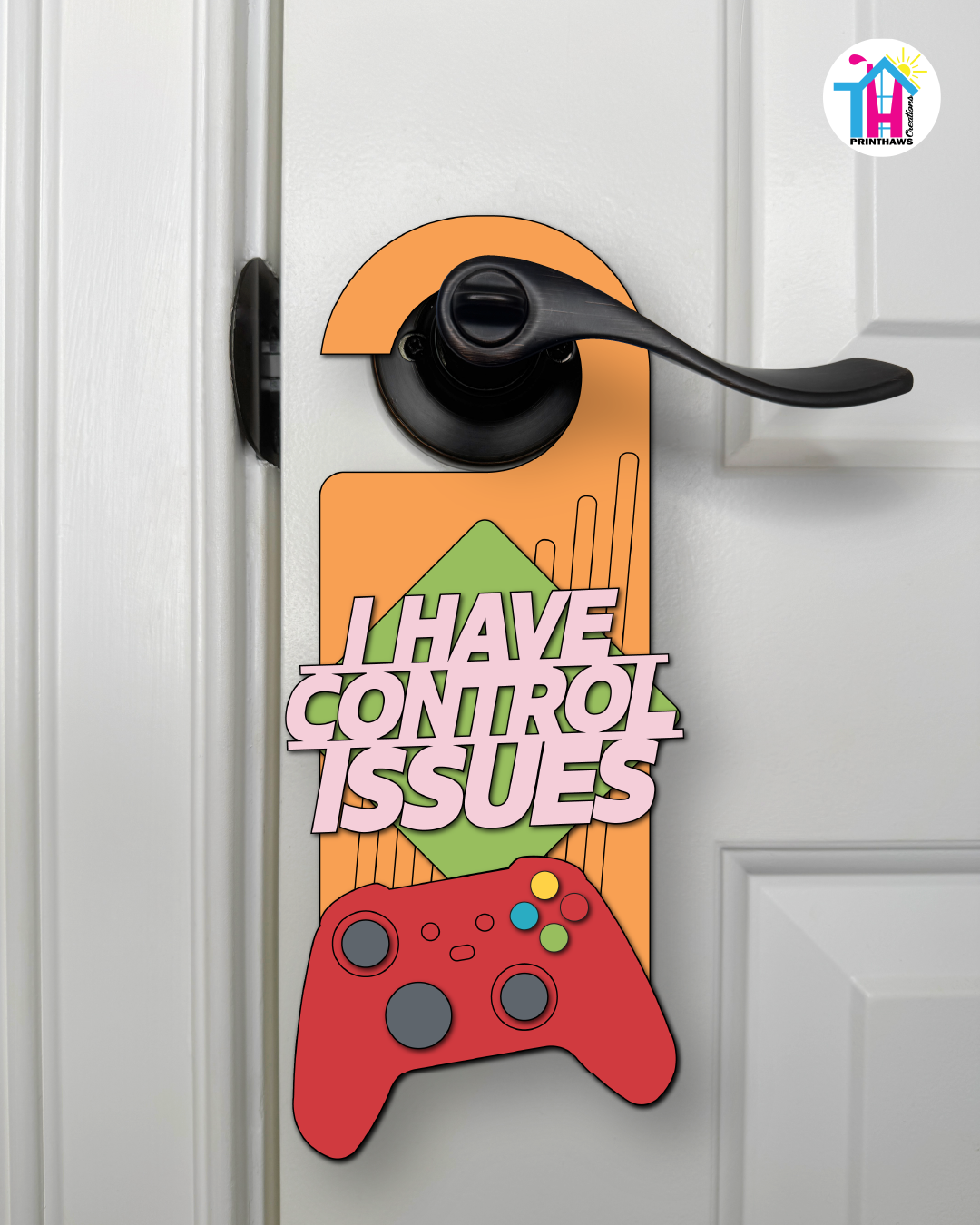 I Have Control Issues – Gamer Doorknob Sign By Printhaws Creations, Wooden Room Sign With Console-Inspired Controller Accent