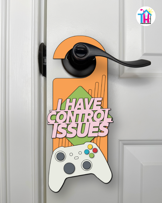 I Have Control Issues – Gamer Doorknob Sign By Printhaws Creations, Wooden Room Sign With Console-Inspired Controller Accent