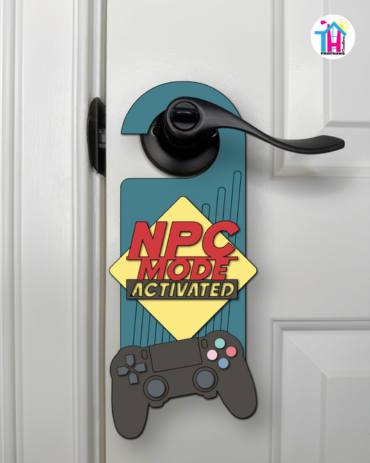 NPC Mode: Activated – Gamer Doorknob Sign By Printhaws Creations, Wooden Room Sign With Console-Inspired Controller Accent