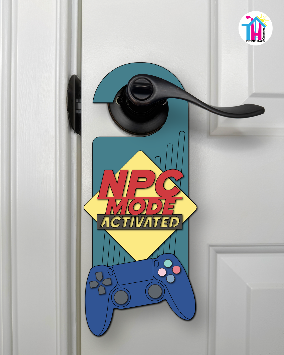 NPC Mode: Activated – Gamer Doorknob Sign By Printhaws Creations, Wooden Room Sign With Console-Inspired Controller Accent