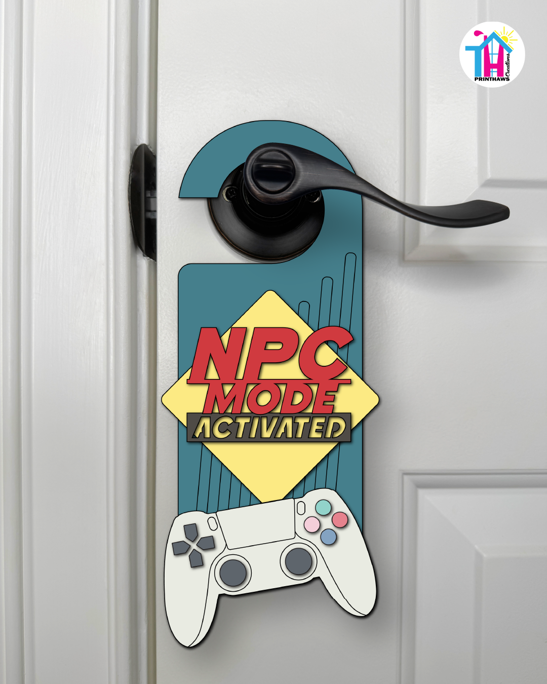 NPC Mode: Activated – Gamer Doorknob Sign By Printhaws Creations, Wooden Room Sign With Console-Inspired Controller Accent