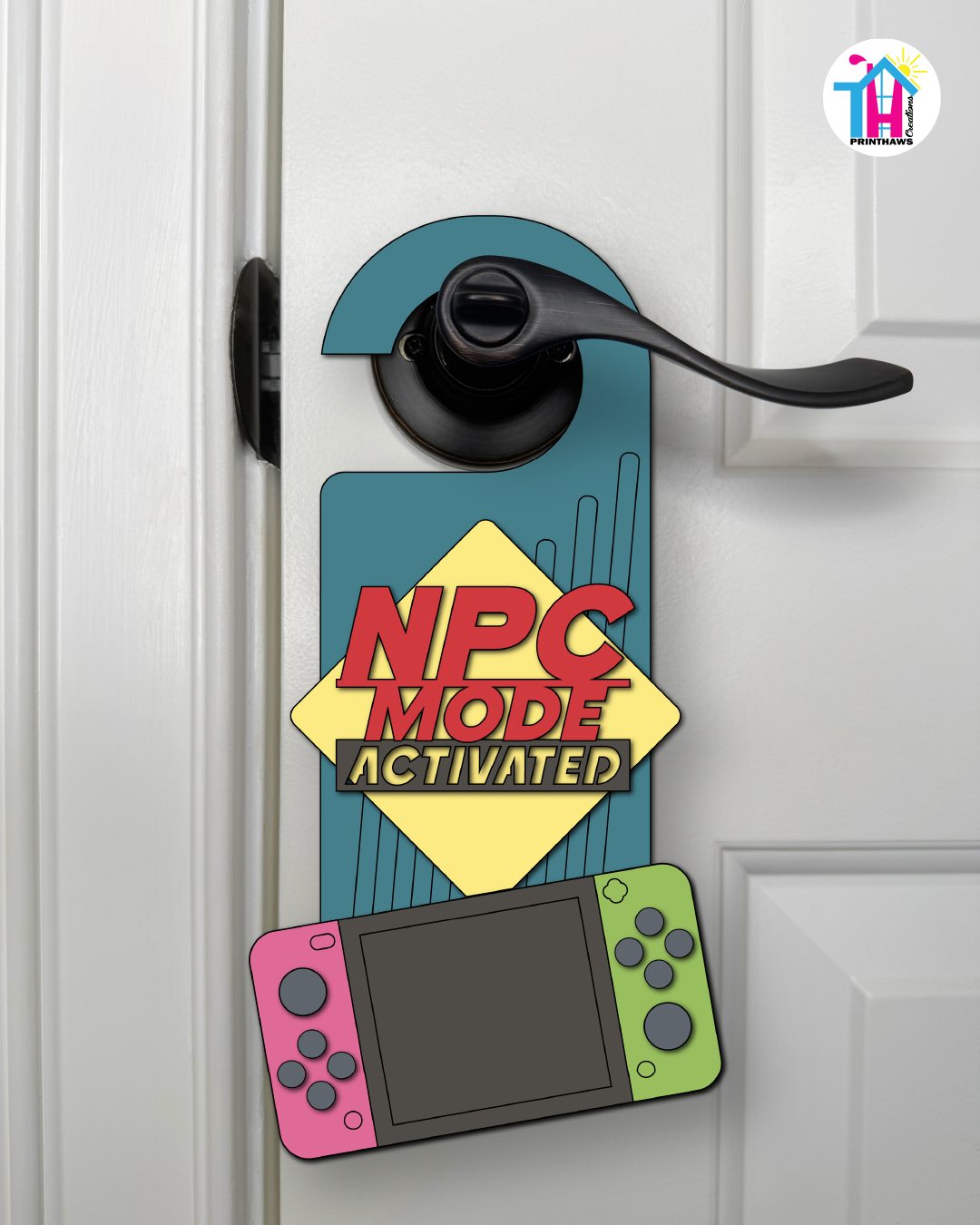 NPC Mode: Activated – Gamer Doorknob Sign By Printhaws Creations, Wooden Room Sign With Console-Inspired Controller Accent