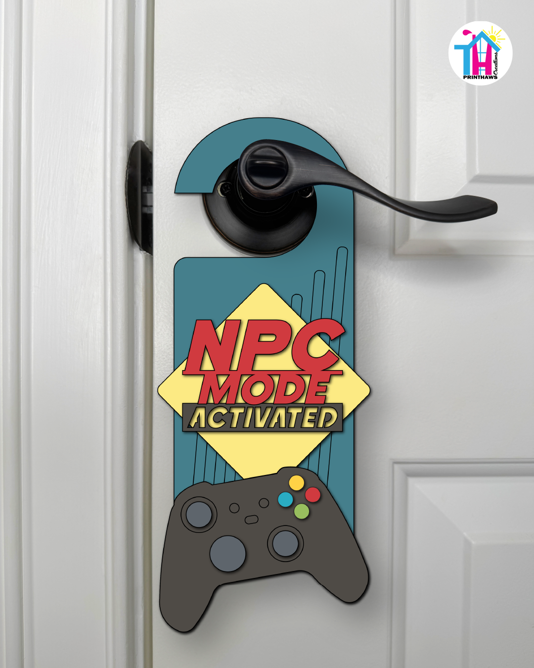 NPC Mode: Activated – Gamer Doorknob Sign By Printhaws Creations, Wooden Room Sign With Console-Inspired Controller Accent