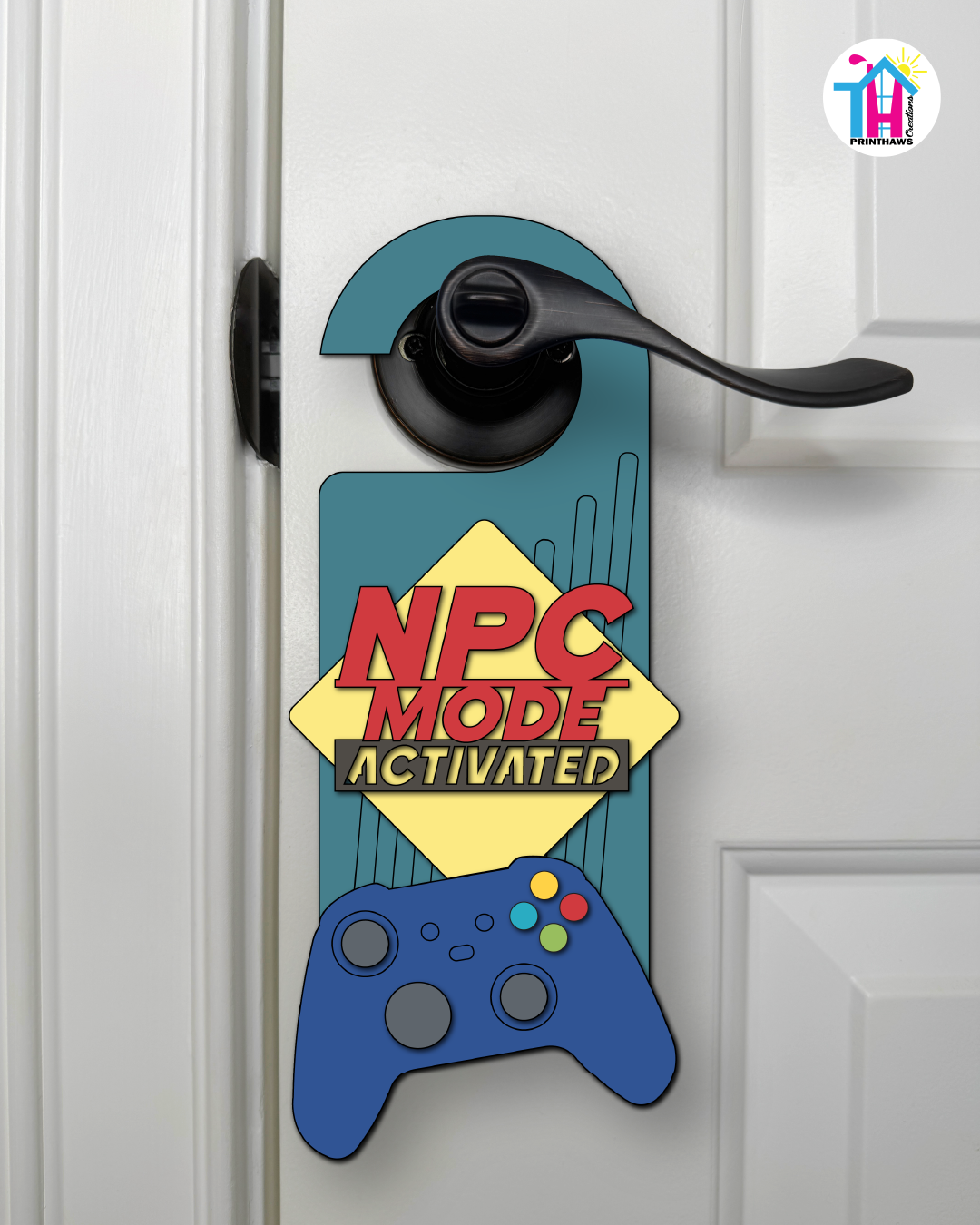 NPC Mode: Activated – Gamer Doorknob Sign By Printhaws Creations, Wooden Room Sign With Console-Inspired Controller Accent