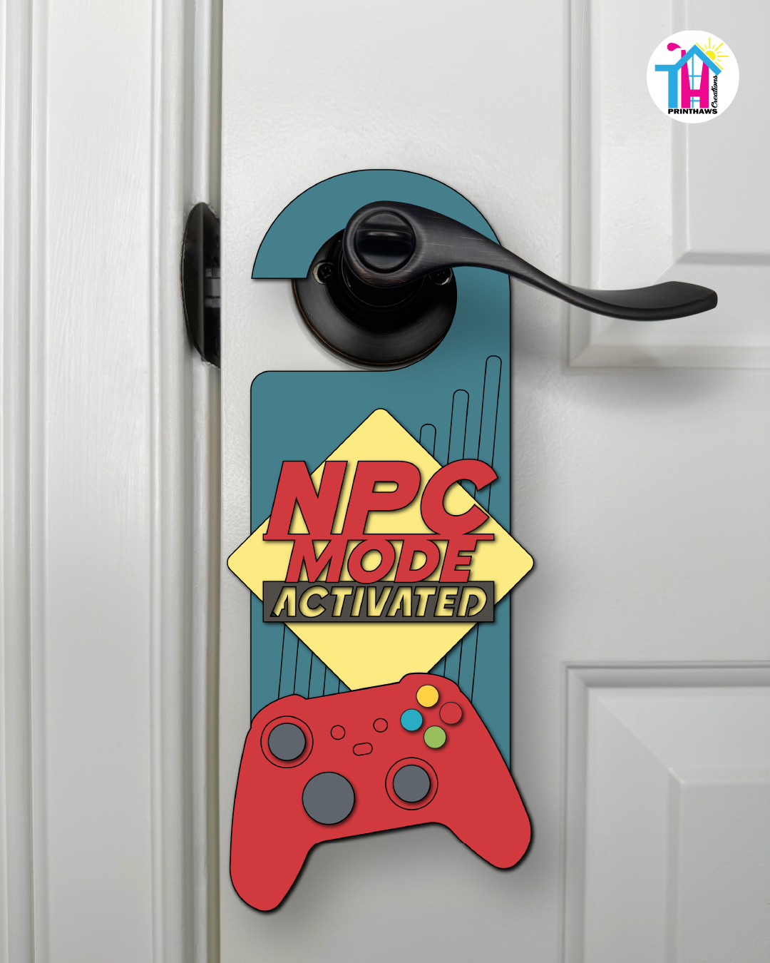 NPC Mode: Activated – Gamer Doorknob Sign By Printhaws Creations, Wooden Room Sign With Console-Inspired Controller Accent