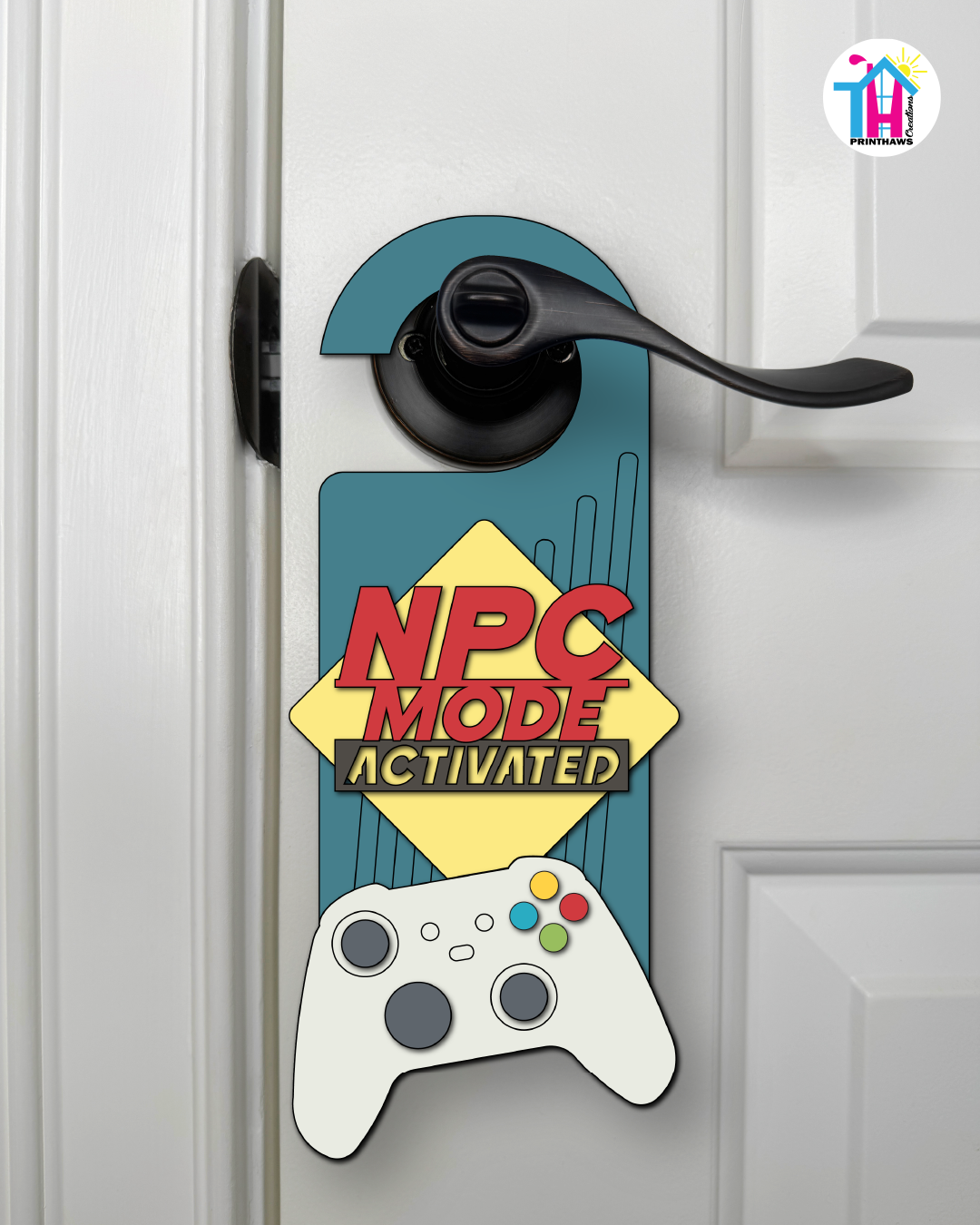 NPC Mode: Activated – Gamer Doorknob Sign By Printhaws Creations, Wooden Room Sign With Console-Inspired Controller Accent