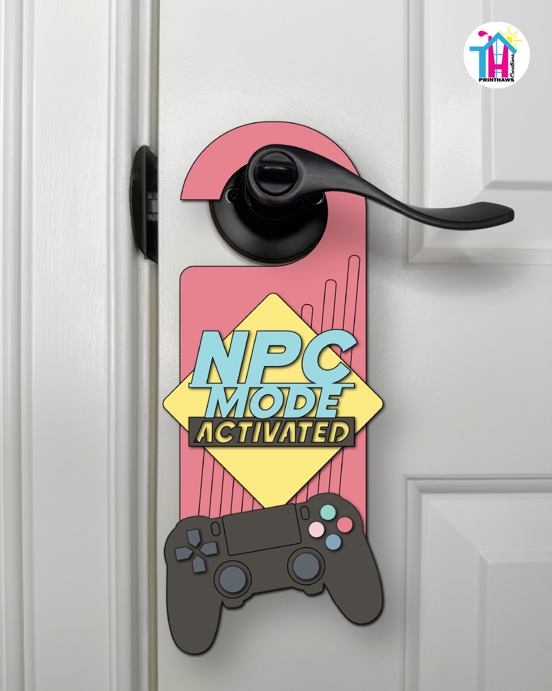 NPC Mode: Activated – Gamer Doorknob Sign By Printhaws Creations, Wooden Room Sign With Console-Inspired Controller Accent