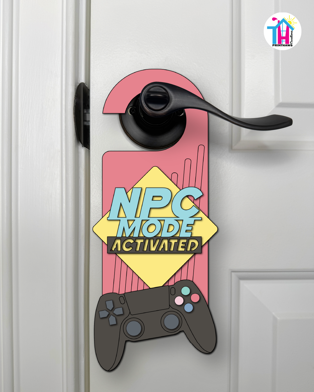 NPC Mode: Activated – Gamer Doorknob Sign By Printhaws Creations, Wooden Room Sign With Console-Inspired Controller Accent