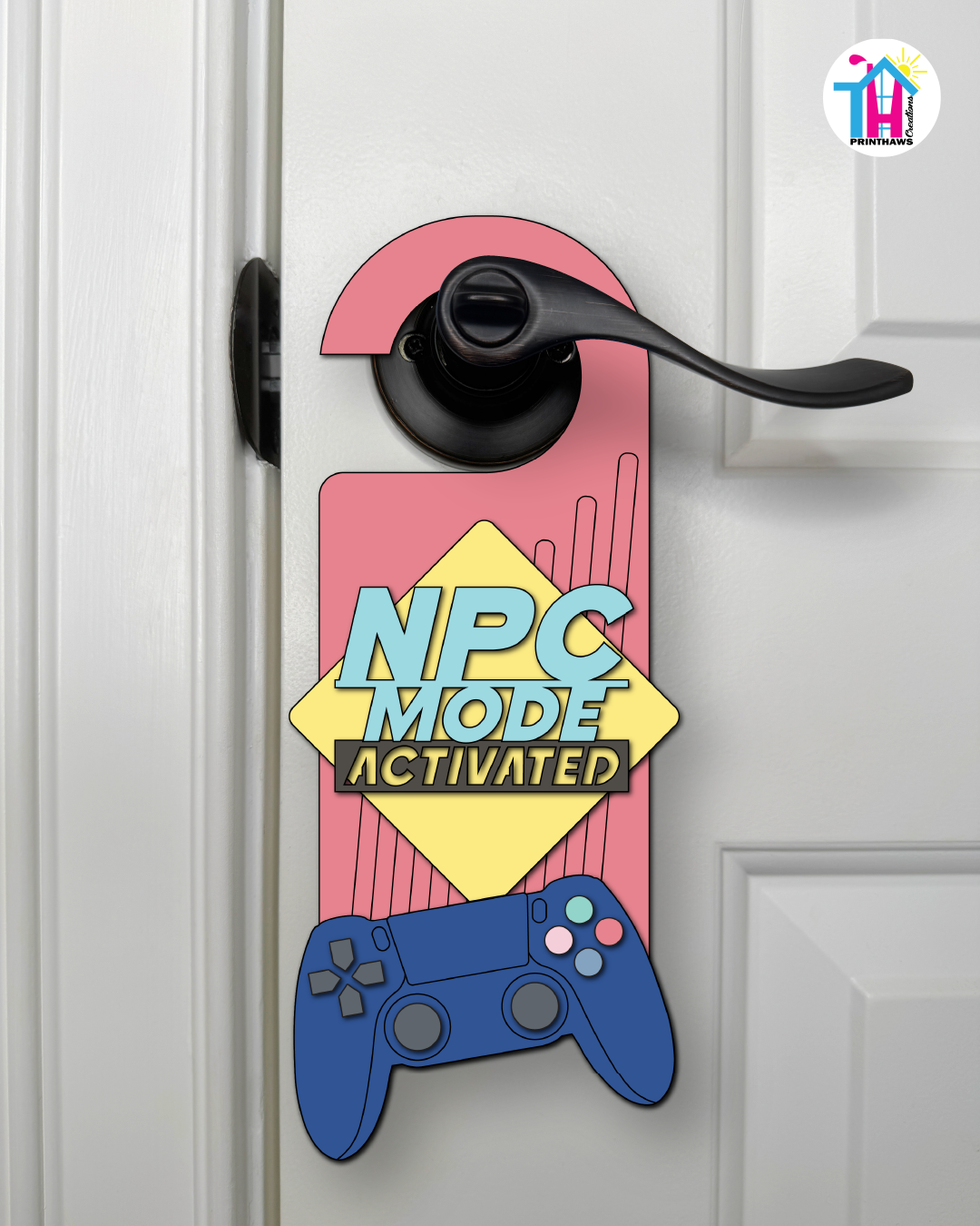 NPC Mode: Activated – Gamer Doorknob Sign By Printhaws Creations, Wooden Room Sign With Console-Inspired Controller Accent