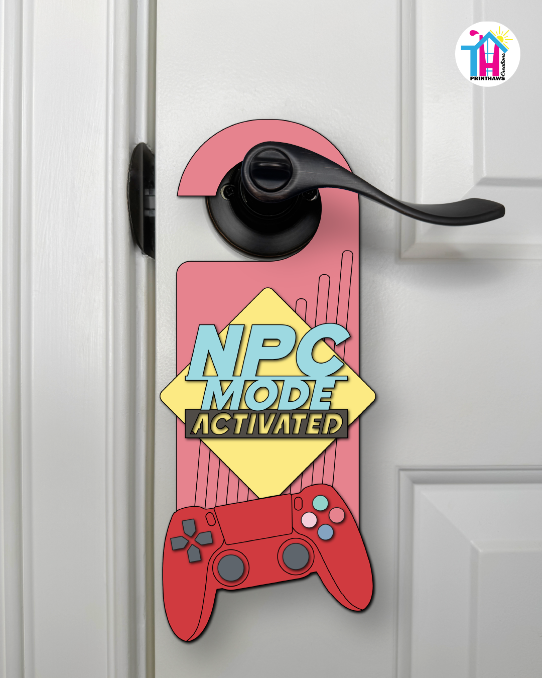 NPC Mode: Activated – Gamer Doorknob Sign By Printhaws Creations, Wooden Room Sign With Console-Inspired Controller Accent