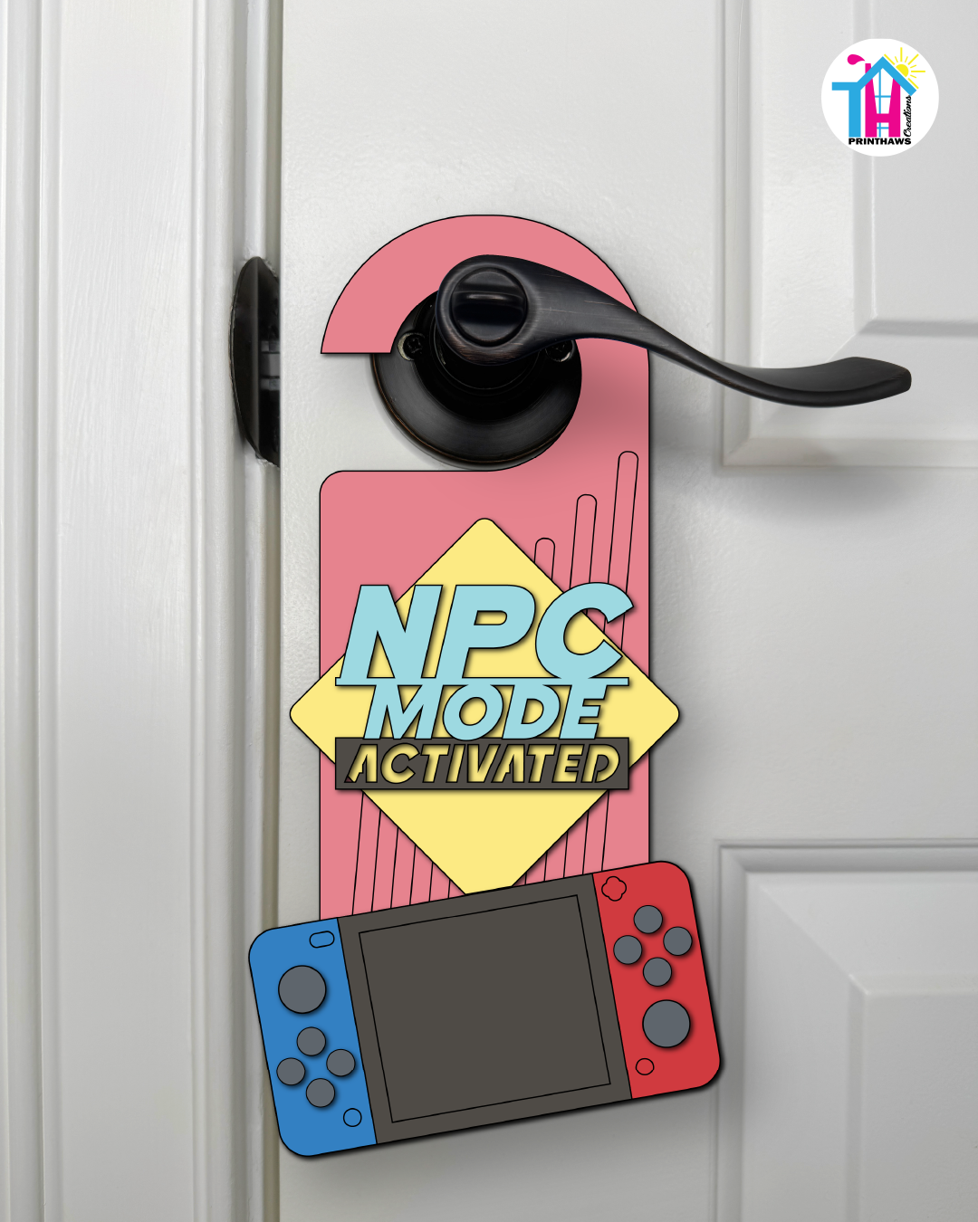 NPC Mode: Activated – Gamer Doorknob Sign By Printhaws Creations, Wooden Room Sign With Console-Inspired Controller Accent
