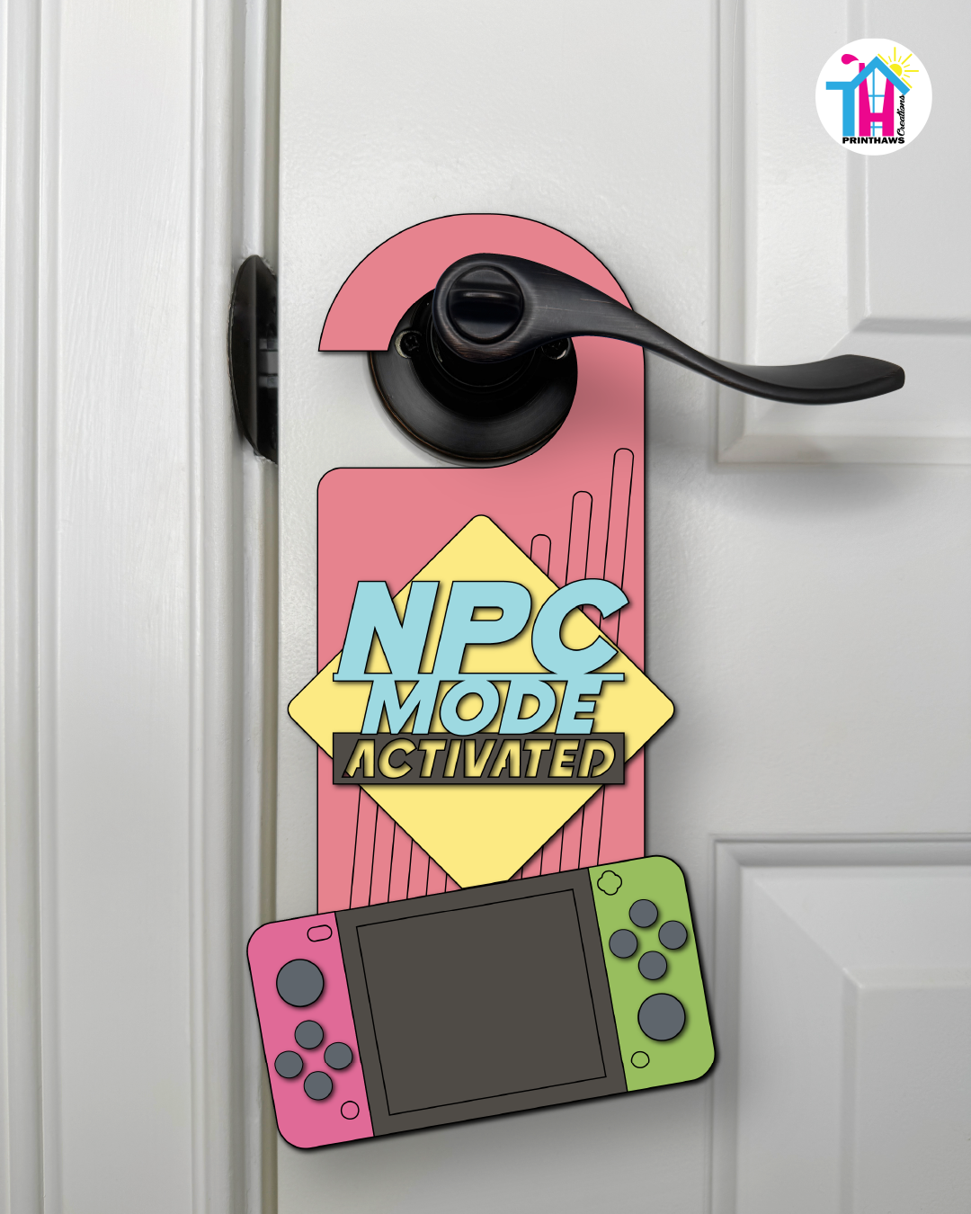 NPC Mode: Activated – Gamer Doorknob Sign By Printhaws Creations, Wooden Room Sign With Console-Inspired Controller Accent