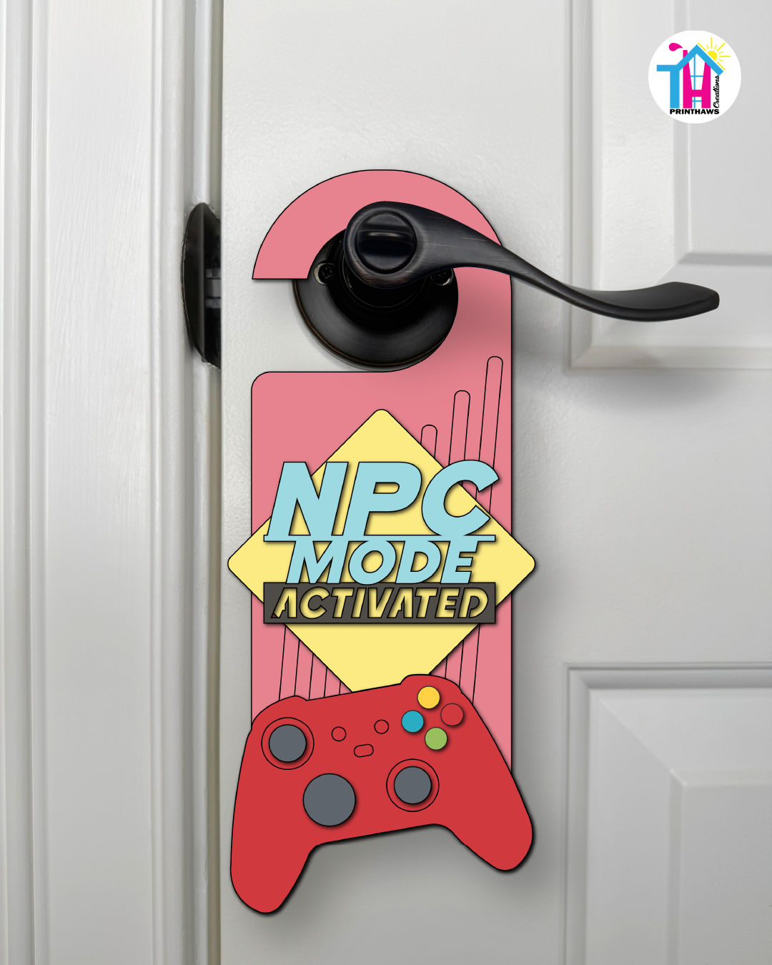 NPC Mode: Activated – Gamer Doorknob Sign By Printhaws Creations, Wooden Room Sign With Console-Inspired Controller Accent