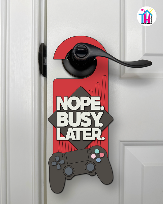 Nope. Busy. Later. – Gamer Doorknob Sign By Printhaws Creations, Wooden Room Sign With Console-Inspired Controller Accent
