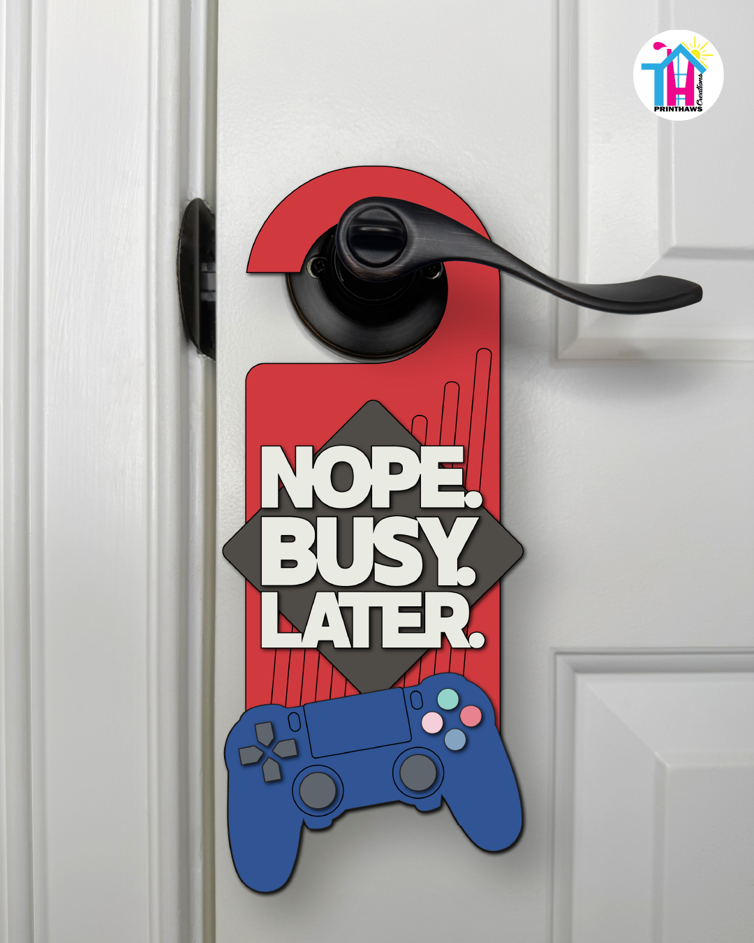 Nope. Busy. Later. – Gamer Doorknob Sign By Printhaws Creations, Wooden Room Sign With Console-Inspired Controller Accent