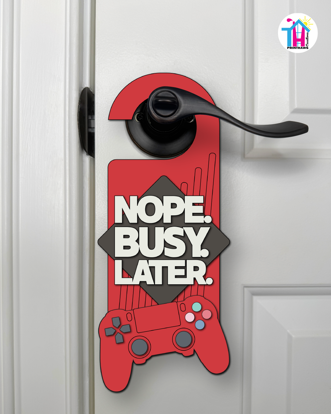 Nope. Busy. Later. – Gamer Doorknob Sign By Printhaws Creations, Wooden Room Sign With Console-Inspired Controller Accent