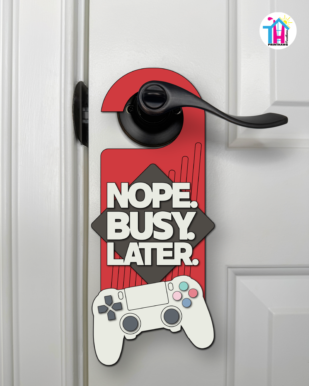 Nope. Busy. Later. – Gamer Doorknob Sign By Printhaws Creations, Wooden Room Sign With Console-Inspired Controller Accent