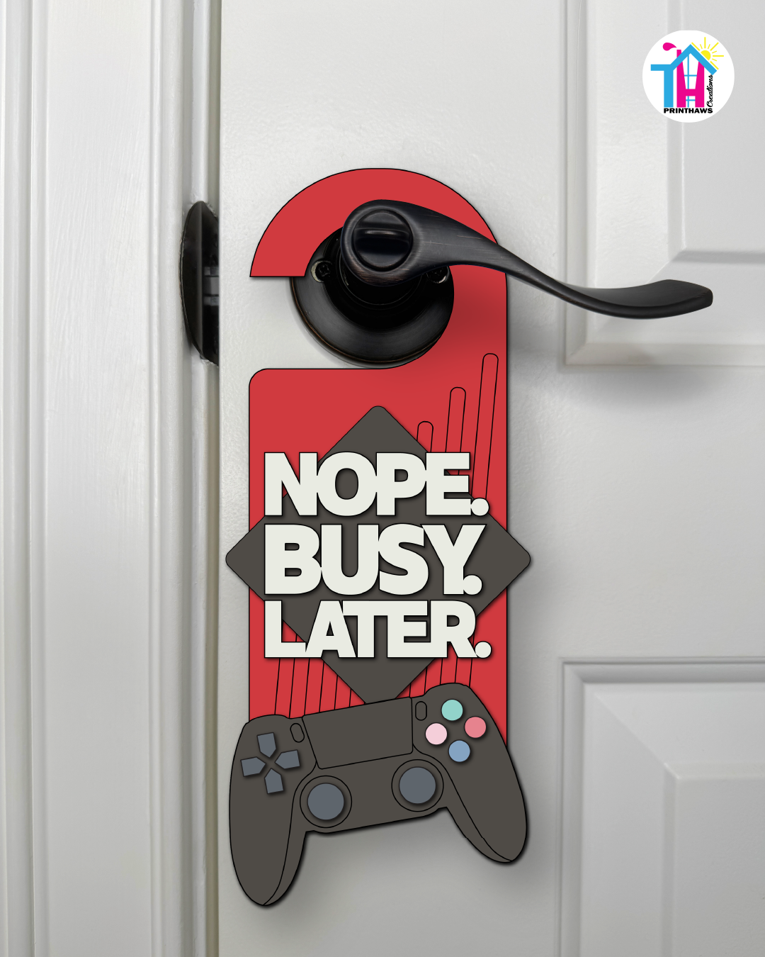 Nope. Busy. Later. – Gamer Doorknob Sign By Printhaws Creations, Wooden Room Sign With Console-Inspired Controller Accent